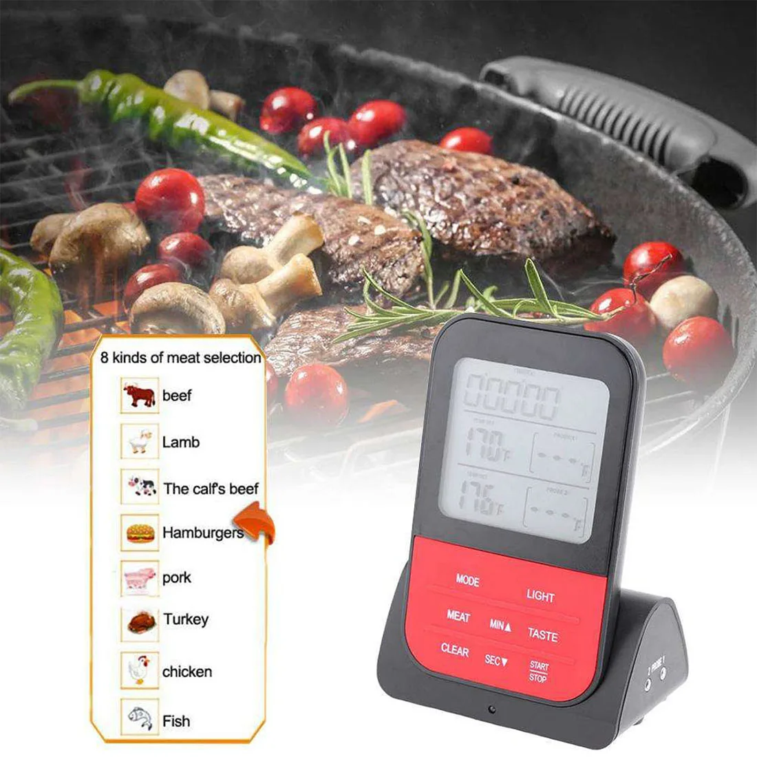 Wireless Food Cooking LCD Thermometer Dual Probe Digital Cooking Meat