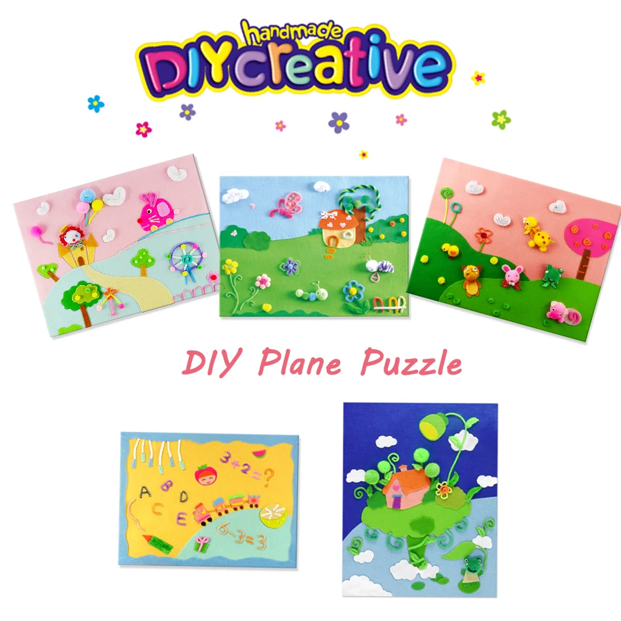 

Craft Toys Handmade DIY Plane Puzzle Fabric 45x36CM Creative Non-woven Fabric Picture 3D Cartoon Sticker Puzzle Crafts For kids