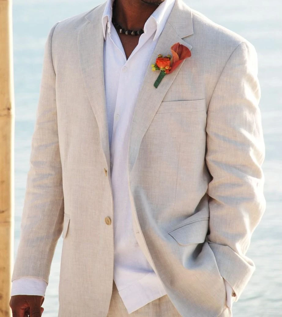アイボリーリネンスーツ夏ビーチタキシードデザインメンズプロムはスリム男性のスーツジャケット結婚式のスーツカスタムメイド男性ブレザー Slim Men Suit Designer Wedding Suitsmens Prom Suits Aliexpress