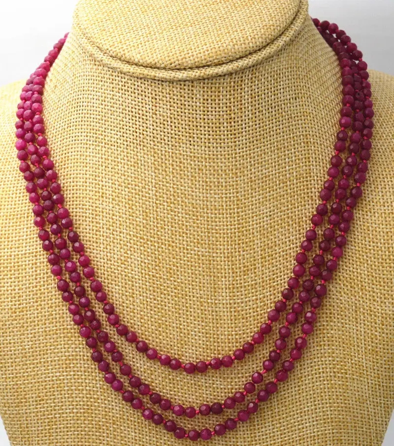 

NEW Fashion 3 rows 4mm faceted Brazil red Ruby bead Necklace 17-19AAA