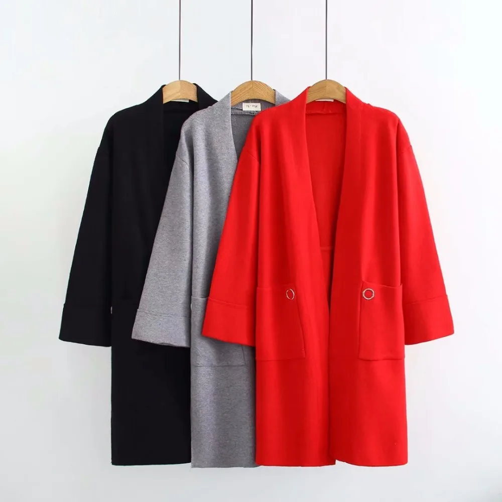 Для женщин зима-осень кардиганы свитера плюс Размеры 2018 красные, черные Повседневное более Размеры d вязаный свитер основных Кардиганы
