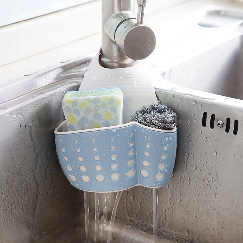 Us 3 99 Hanging Sponge Holder Kitchen Sink Caddy Soap Draining Sider Faucet Saddle Sink Organizer Brush Soap Storage Basket Bathroom New In Storage