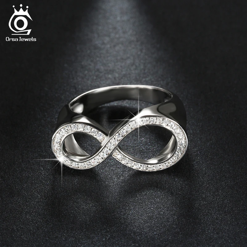 ORSA JEWELS Infinity Shape Rings For Women Silver Color Rose Gold Color AAA CZ Female Party Jewelry Christmas Gift OR126