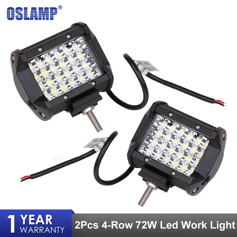 

Oslamp 2Pcs 4" 72W LED Work Light 4 Row Spot Beam Car Driving Lamp Offroad Light Bar For 4x4 Trucks Off-road Vehicles Led Bar