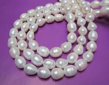 

50" NATURAL 14-12 MM WHITE NATURAL BAROQUE PEARL NECKLACE YELLOW BALL CLASP