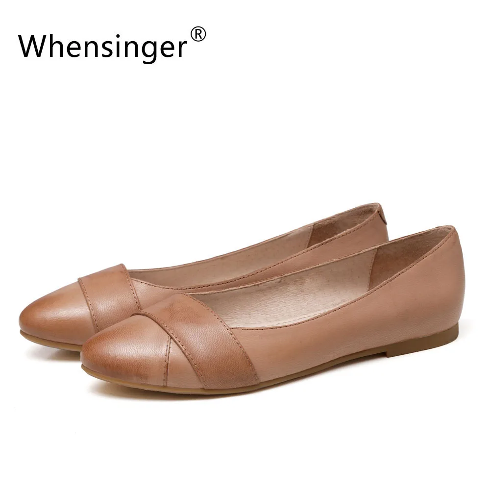 

Whensinger - 2018 Women Cow Leather Shoes Autumn Flats Patchwork Design 1798-1