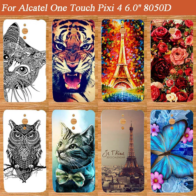 

Diy Painting Colored Tiger Owl Soft tpu Case Cover For Alcatel One Touch Pixi 4 (6) 6.0 OT-8050D OT8050 8050D Cases Bags