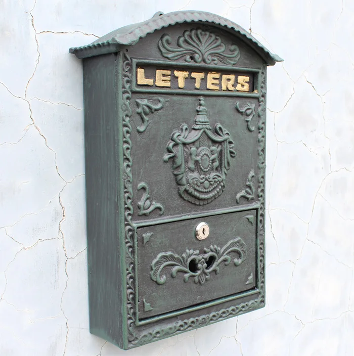 Cast Aluminum Mailbox Mail Box Dark Green Wall Mount Outdoor Garden
