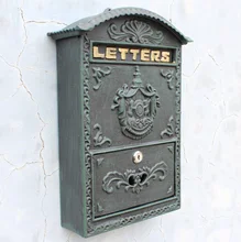 Vintage Decorative Cast Iron Mailbox Postbox Mail box, Wall Mailbox Wall Mount Wrought Iron Letter Box Metal Garden Supplies