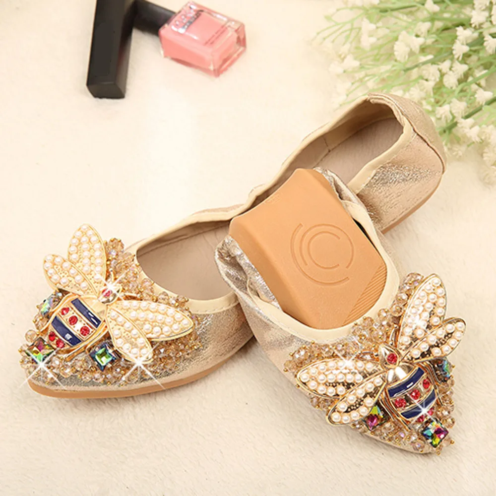 YOUYEDIAN ballerina Woman Plus Size Crystal Flat Shoes Comfortable Rhinestone Soft Bee sandalias mujer planas casual#G30