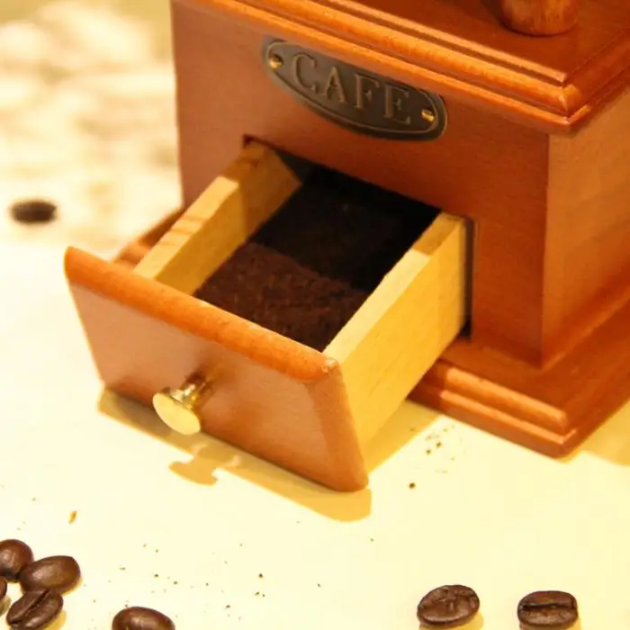 Горячая винтажная римская портативная ручная кофемолка в виде кофейных зерен, ретро чугунная мельница, двойной закрытый ящик с деревянным корпусом