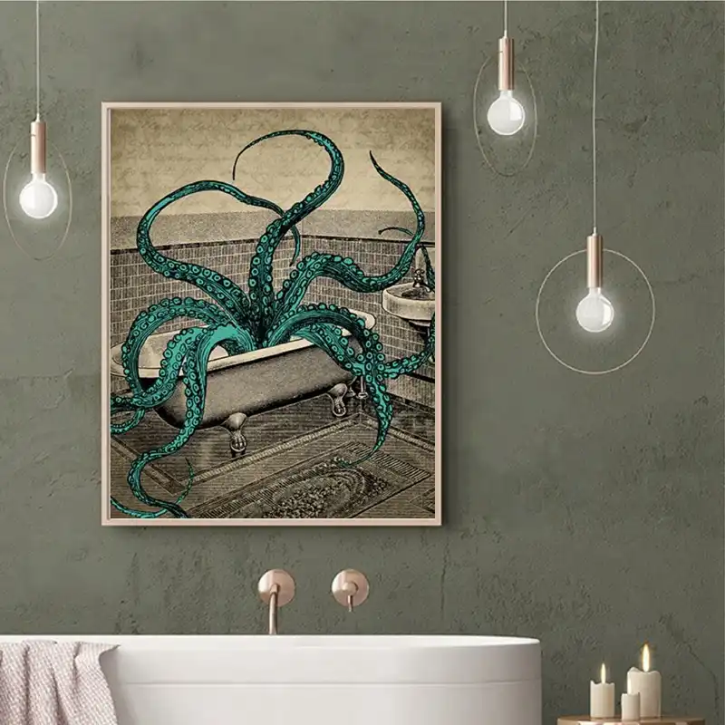 Octopus Canvas Poster Bath Wall Art Print Painting Octopus In The Bath Sea Life Art Picture Bathroom Wall Decoration Aliexpress