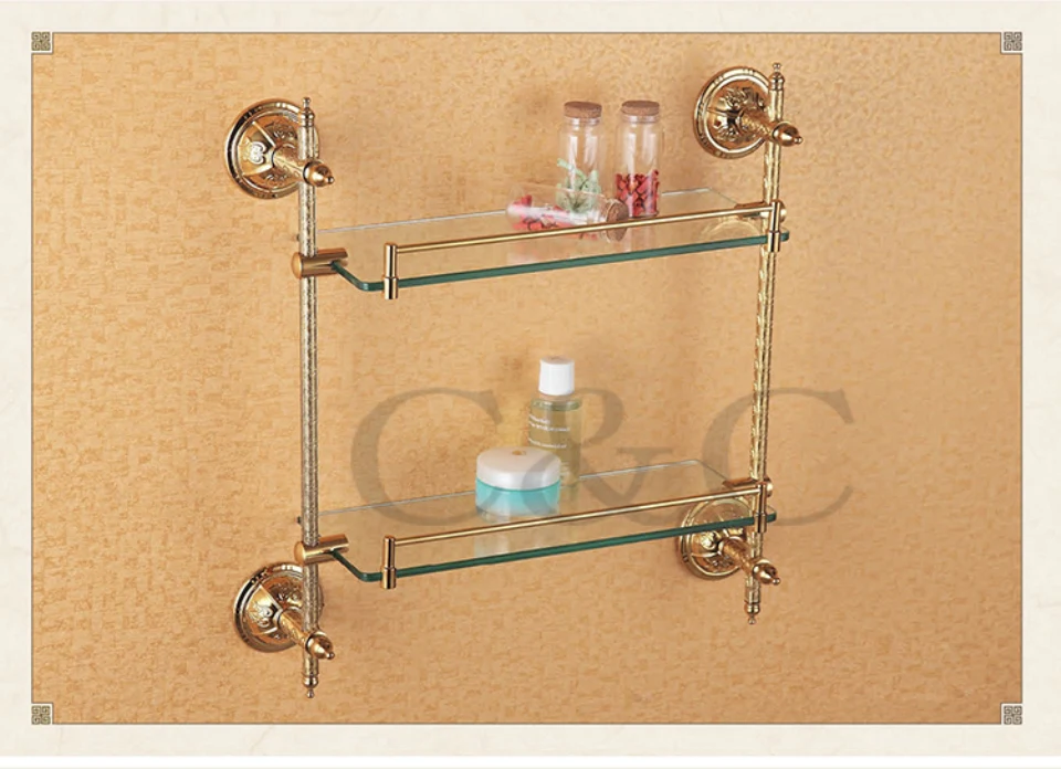 Благородная и элегантная твердая латунь стекло золотое покрытие ванная комната