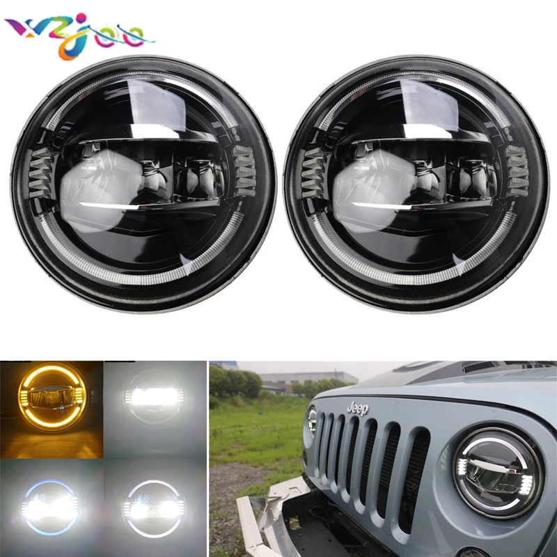wzjoo 1 Pair 7 inches J eep Led starry headlights with Devil Demon eye