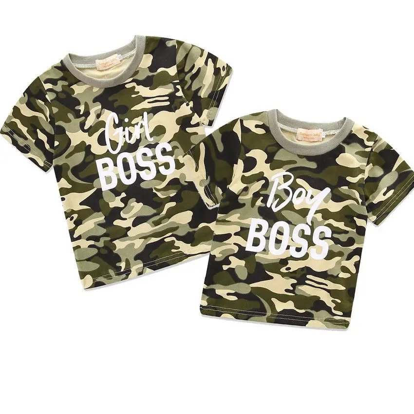 

2018 Summer Family Matching Outfits Sister Brother Kids Boys Girls Short Sleeves Camouflage Top T-Shirt Camo Cute Clothes