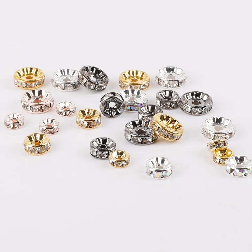 

50pcs Metal Crystal Rhinestone Rondelle Spacer Beads 4mm/6mm/8mm/10mm DIY Spacer Beads for Bracelet Making