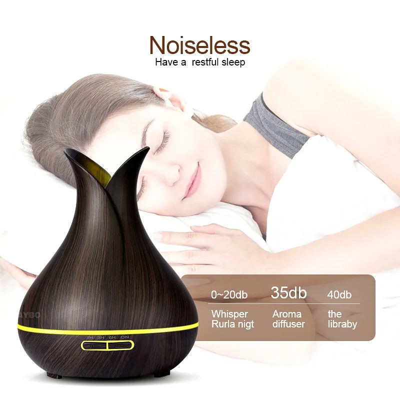 KBAYBO New 400ml Wood Grain Ultrasonic Air Humidifier Electric Aroma Essential Oil Diffuser with 7 Color Changing LED Lights