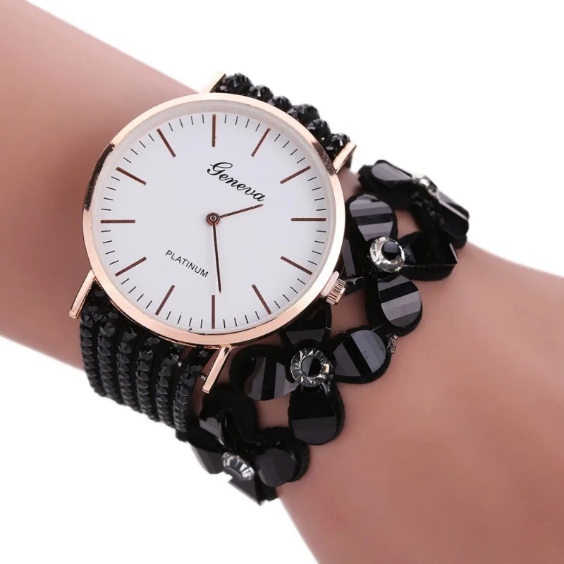 

Fashion Leaf Crystal Bead Quartz Watch / Watch Box Women Watch Bracelet Ladies Crystal Diamond Wrist Watch Gift Relogio
