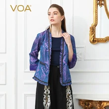 VOA Весна Лавандовый фиолетовый плюс размер женское короткое пальто шелк жаккард кардиган цепи куртка W2513