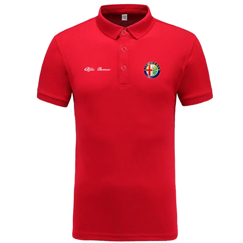 Новая классическая рубашка поло с логотипом Alfa Romeo, Мужская брендовая одежда, повседневная однотонная летняя рубашка поло из хлопка - Цвет: Красный