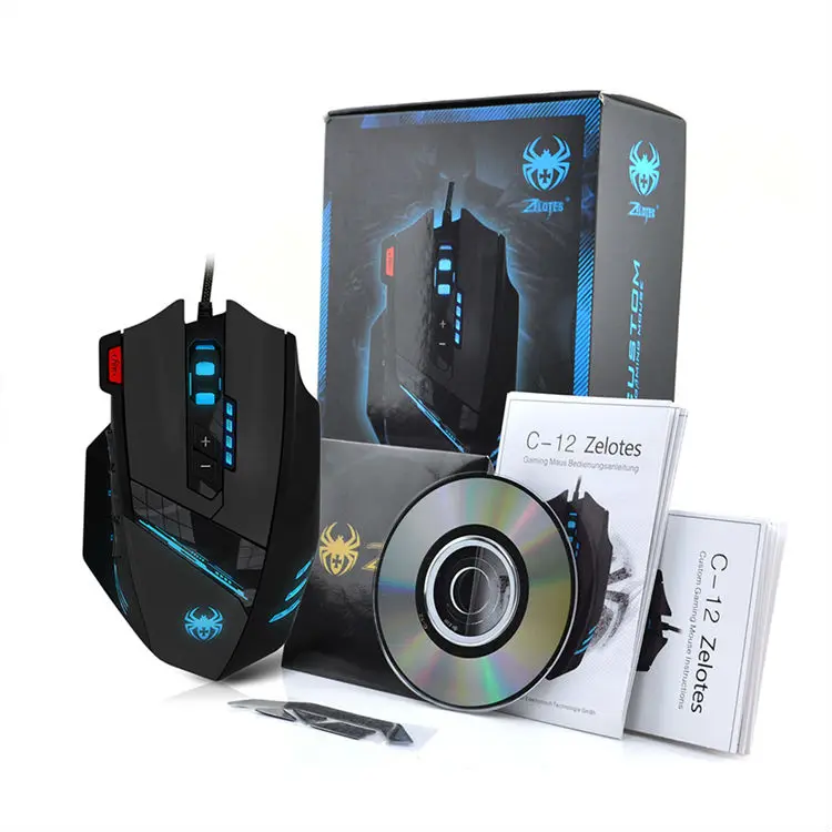 Gaming Mouse Ajustable 4000DPI 12 Buttons Optical Macro Programming USB Game Mouse Gamer Breathing Lights (12)