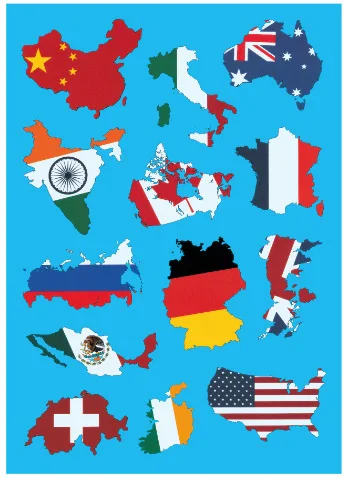 220 стран по всему миру Флаг США Великобритания Франция Италия Швеция ЕС Сингапур Япония Корея Таиланд Бразилия каракули наклейка ноутбук автомобиль наклейка - Цвет: irregular