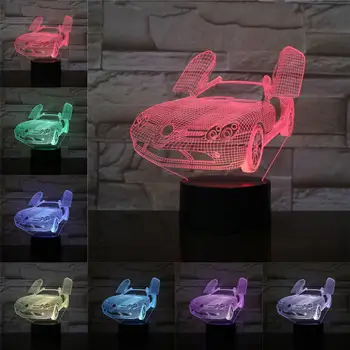 

Kid Toy Race Sports Car 3D Lamp Night Light LED Bulb Multicolor Auto Flash Christmas Gifts For Children Touch lampara de lava