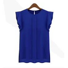 Women Casual Loose Chiffon Tops Office Ladies Short Tulip Sleeve Solid O Neck Blouse Shirt Tops