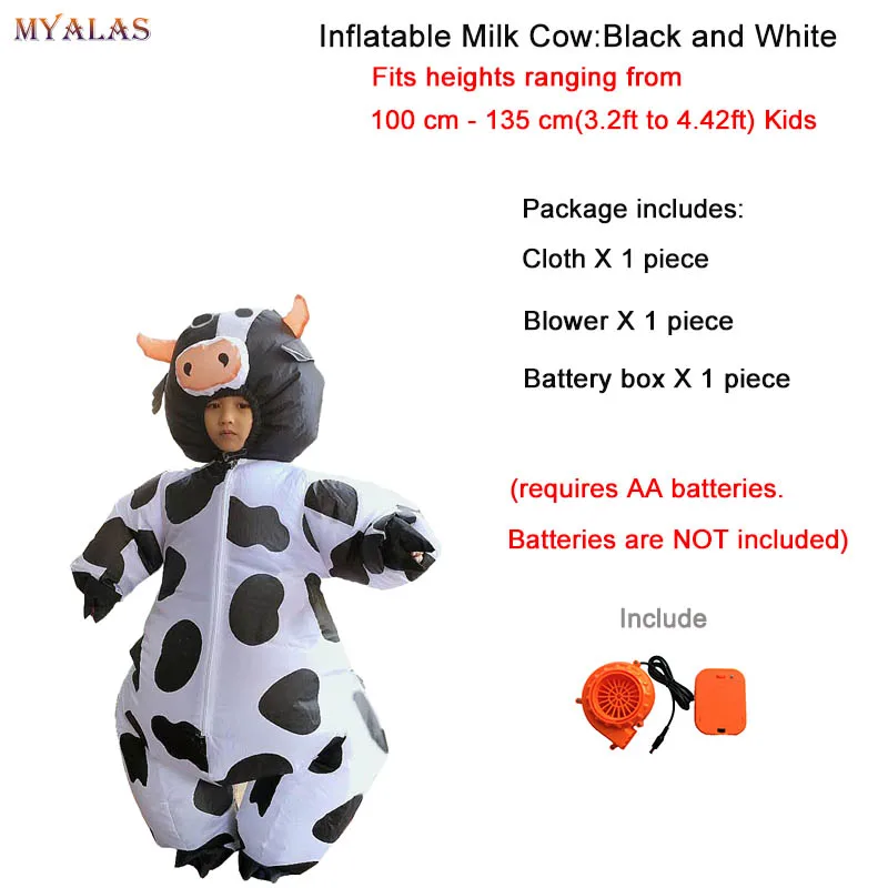 Надувной костюм молочной коровы коричневого цвета для крупного рогатого скота на Хэллоуин ковбой бык веселое платье в виде животного Аниме Косплей Костюм для взрослых женщин и мужчин - Цвет: Kids Cow Black Spot