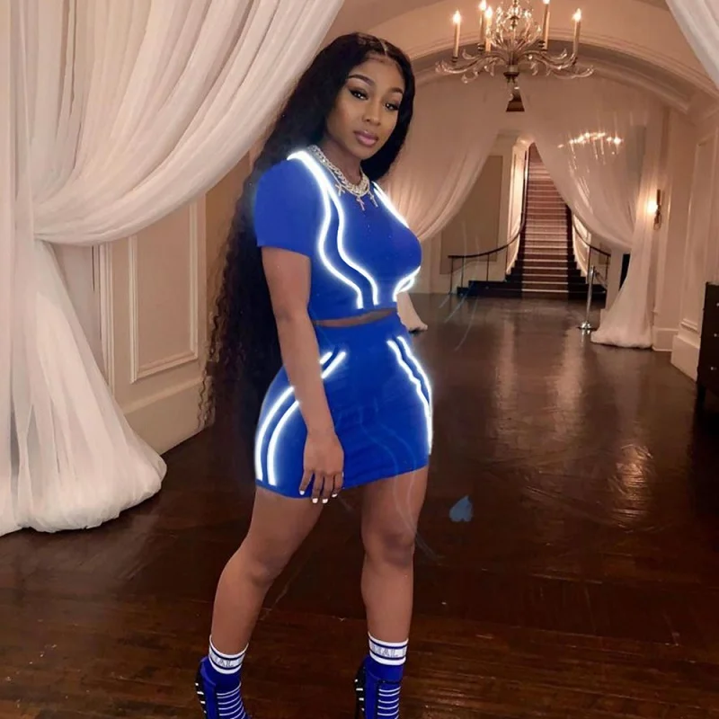 Chicology reflective stripe top mini skirt women matching 2 two piece set summer female sexy co ord clothes festival outfit