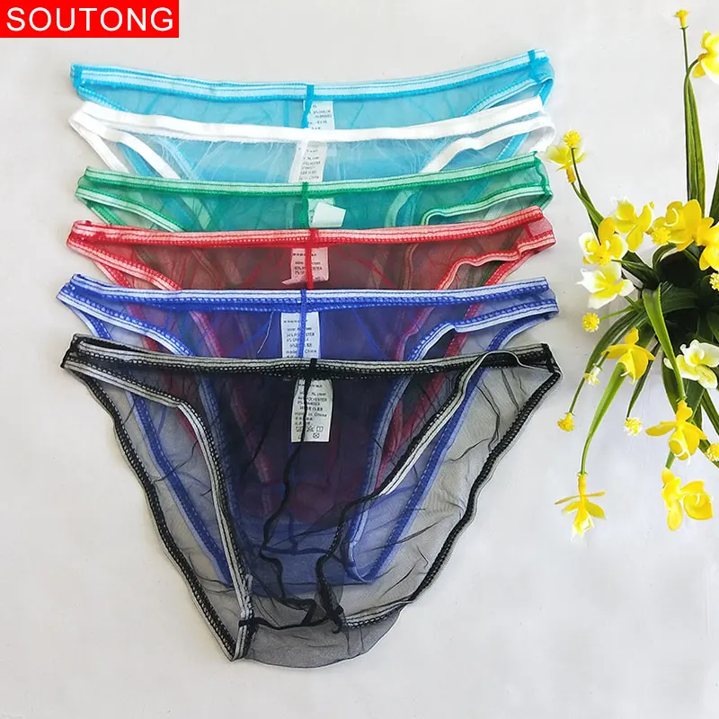 Soutong 3Pcs/Lot Men Briefs Underwear Transparent Mesh Sexy Briefs Men