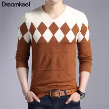 Осенне-зимний пуловер узкий мужской одежды узор v-образный вырез Pull Homme Рождественские свитера мужской кашемировый шерстяной свитер Мужской Y