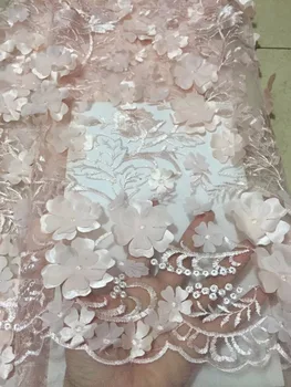 

Nigerian French Net Lace Fabric Embroidered African Lace Fabric High Quality Peach Pink Dubai Guipure Mesh Lace 5 Yards