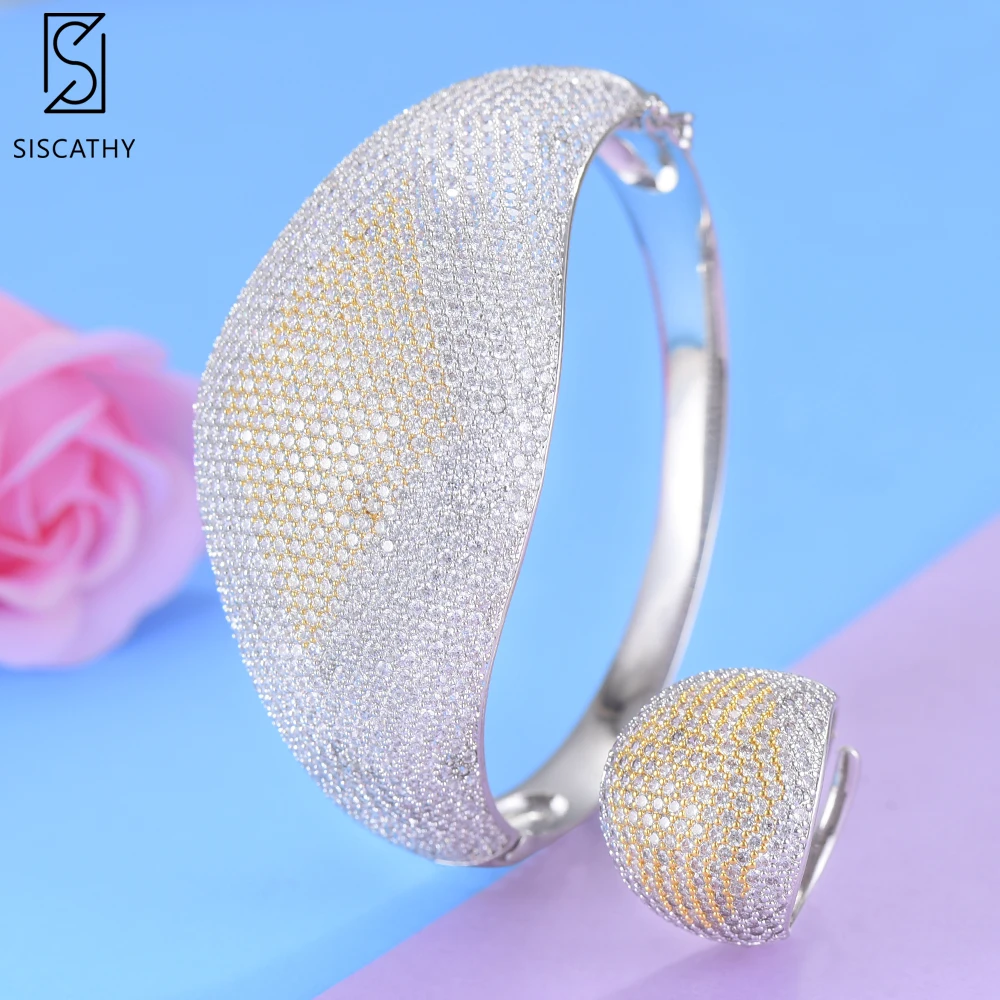 SisCathy 2PCS Bracelets/Ring Jewelry Sets For Women Luxury Branch CZ Geometric Bridal African Wedding | Украшения и аксессуары