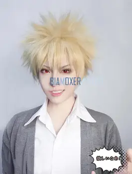 

Biamoxer Anime My Hero Academia Baku no Hero Bakugou Katsuki Bakugo Short Linen Blonde Heat Resistant Cosplay Costume Wig