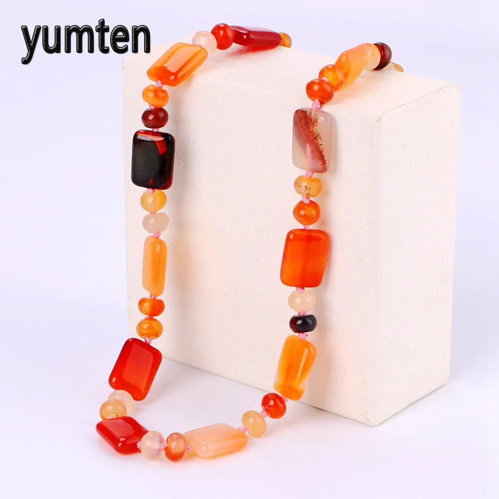 Yumten Agate Necklace Power Square Natural Stone Crystal Women Jewelry