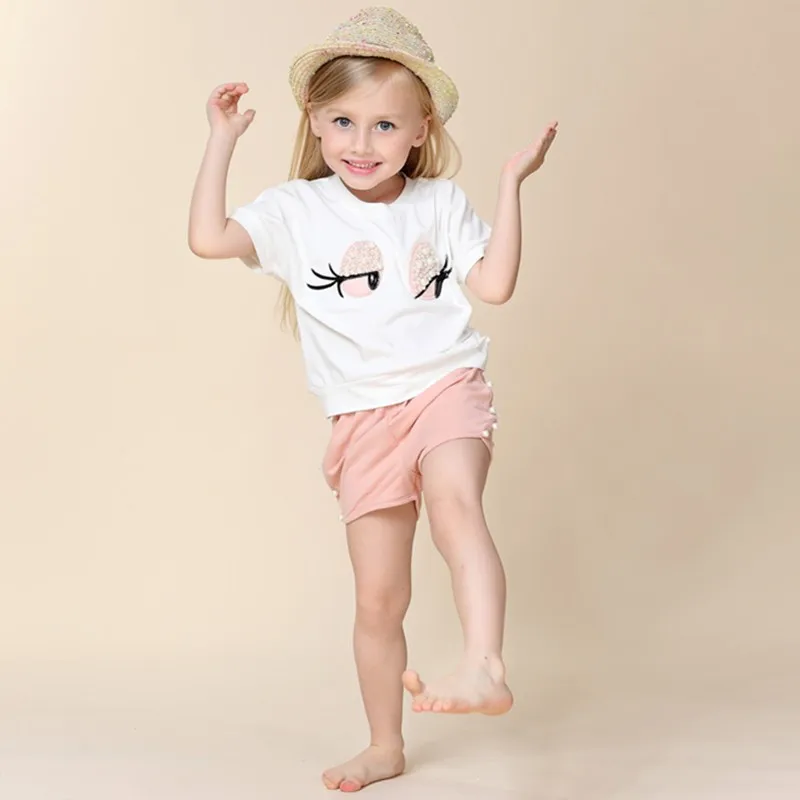 Baby Girls Clothes Sets 2019 Summer Heart Printed Girl Short Sleeve Tops Shirts + Shorts Casual Kids Children's Clothing Suit 28