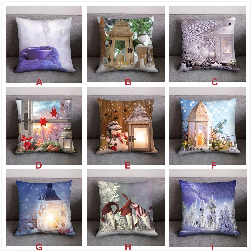 Christmas Print Cushion Cover Pillow Case Polyester Sofa Car Cushion Cover Home Decor Pillow Covers funda cojin 45x45 cm