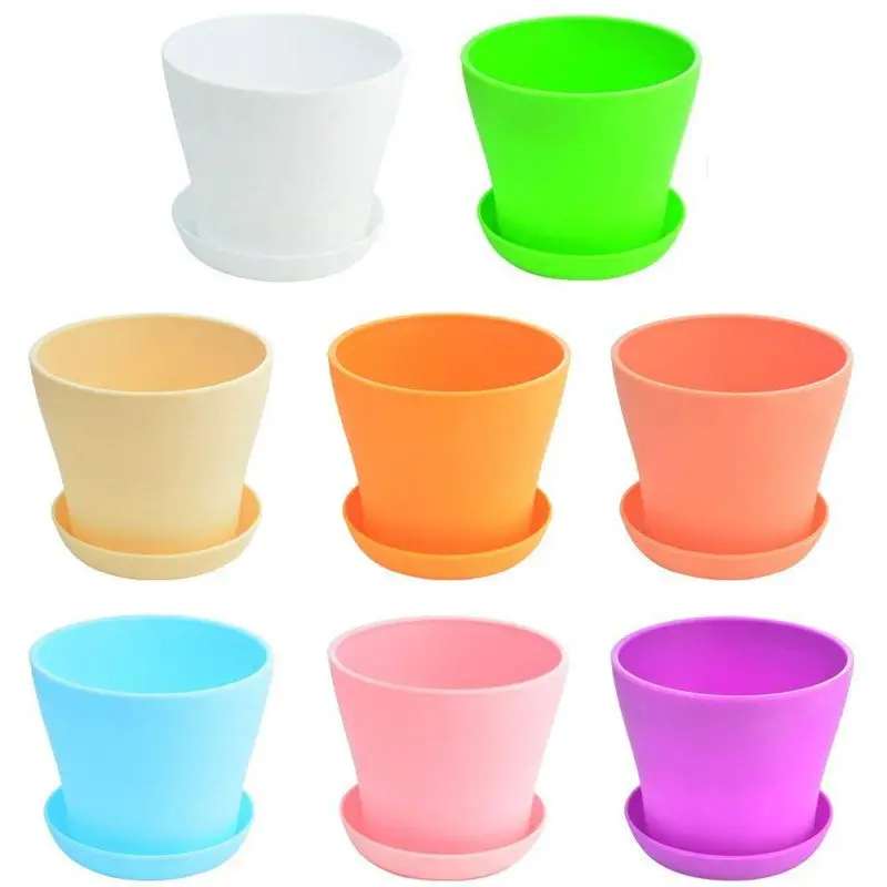 

8Pcs Mini Plastic Flower Seedlings Nursery Pot Planter, 4inch Flower Pots With Pallet Colorful Flower Plant Container Seed Sta