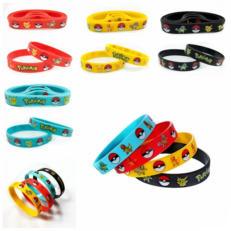 

40pcs Game pokemon Wristband Lovely pikachu figure Silicone Bracelet Cartoon Bangles Kids Birthday Party Decoration Gift Toy