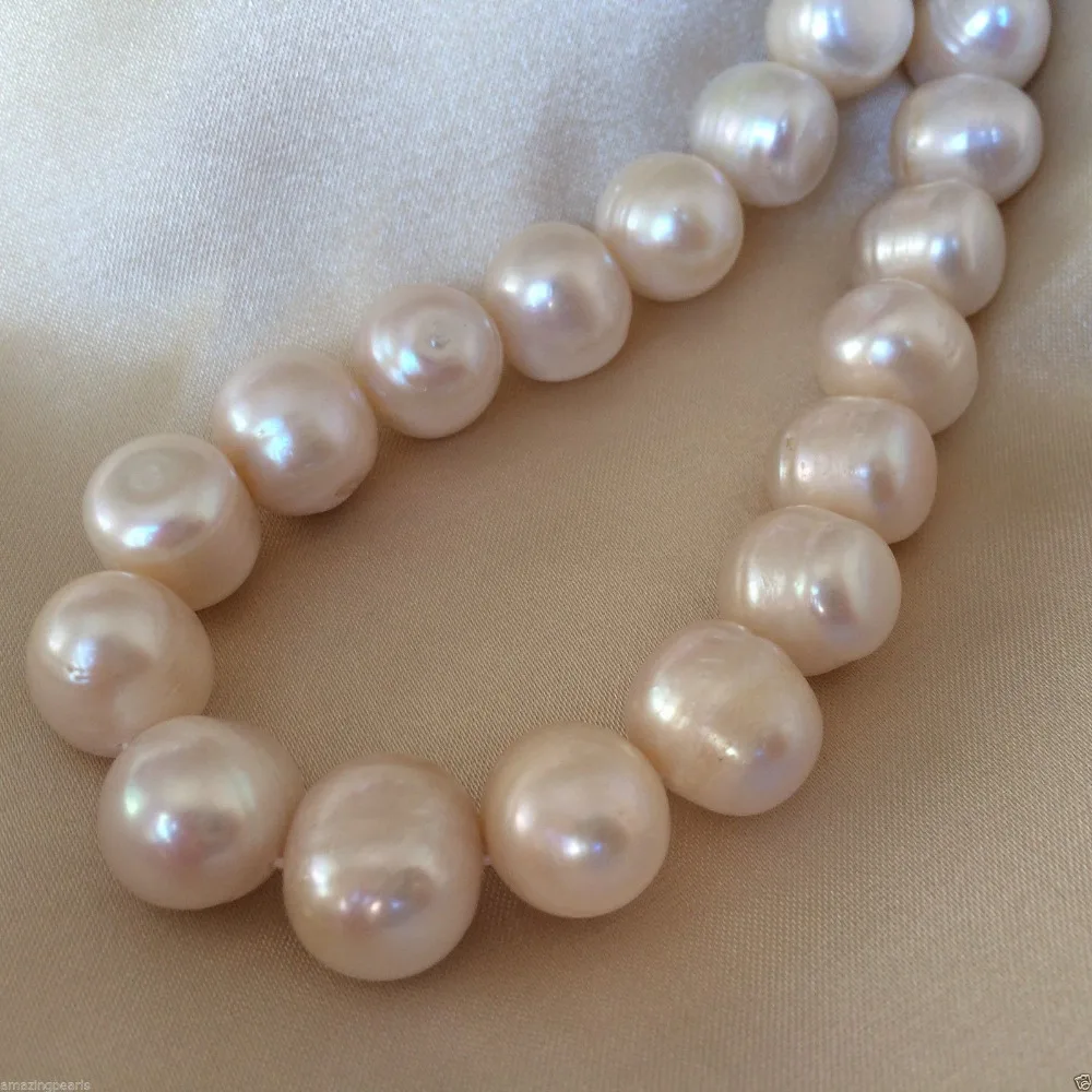 

wb 003202 12-15mm White Off-Round Cultured Freshwater Pearls Natural Loose Beads 15''