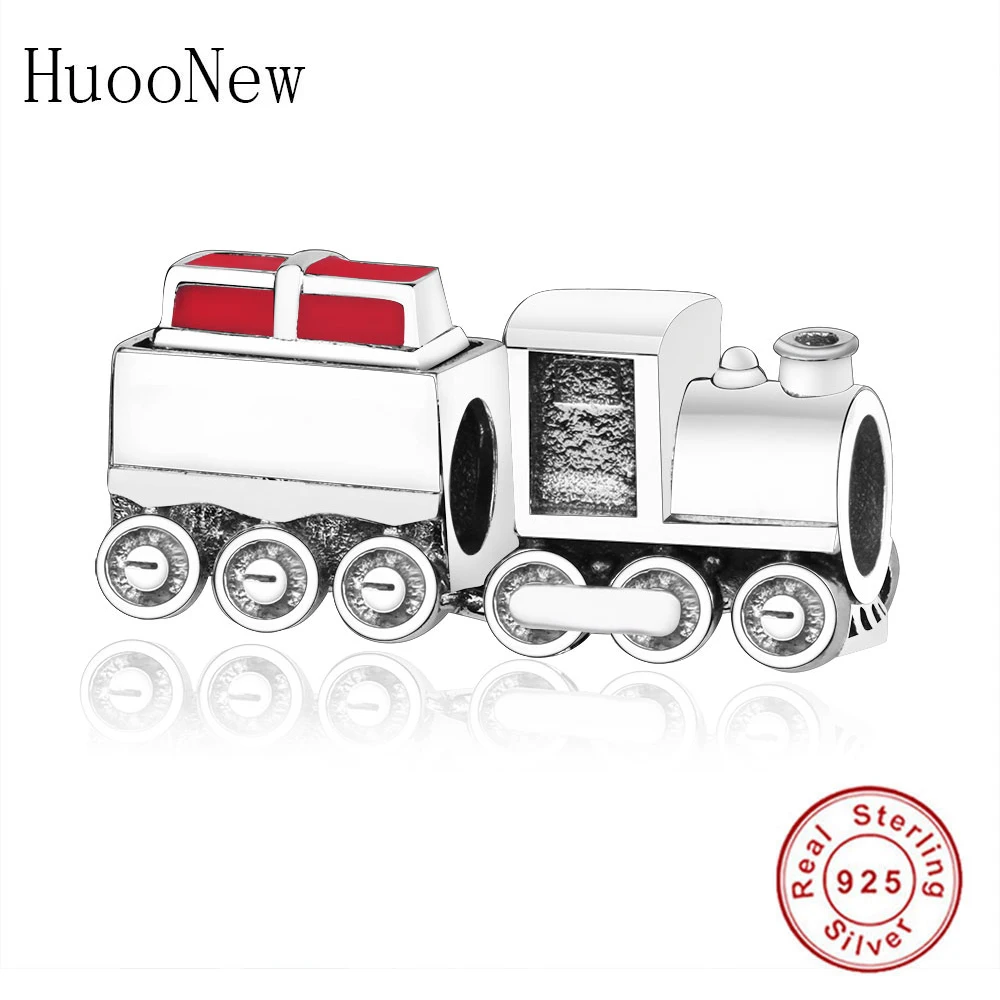 

Fit Original Pandora Charms Bracelet Red Enamel Christmas Train With Gift Box Beads S925 Sterling Silver Jewelry Engine Berloque