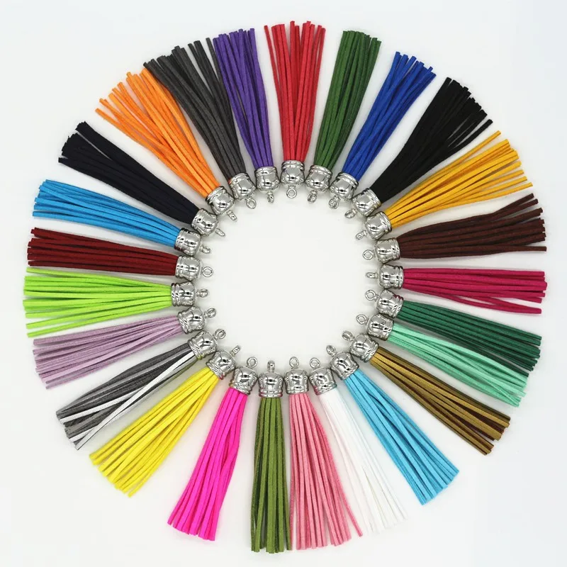 80pcs 80mm Mix Color Suede Tassel For Keychain Cellphone Straps Jewelry Charms