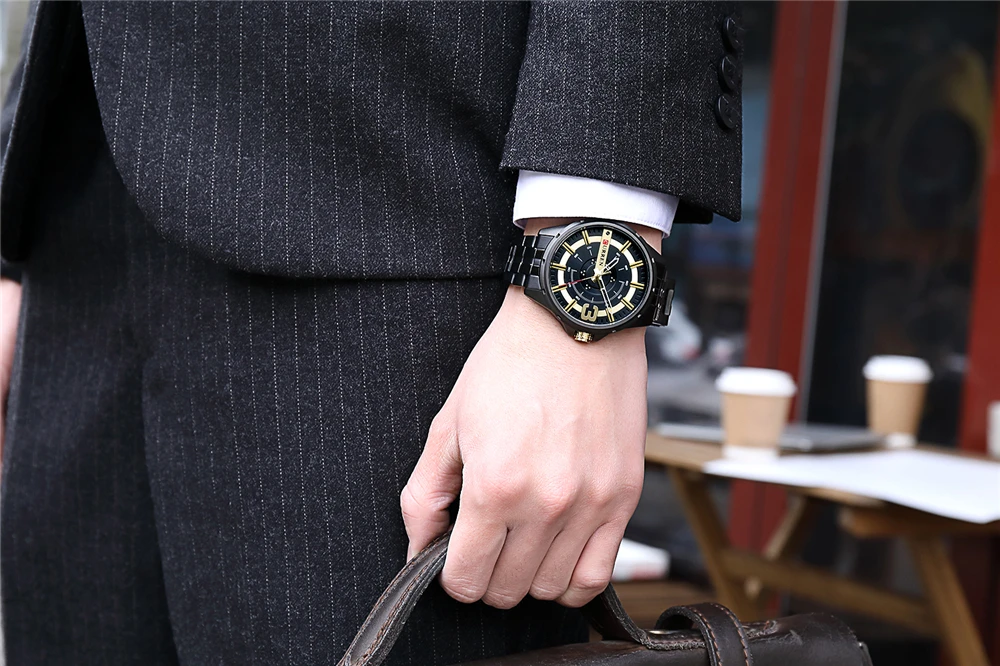 Модный бренд CURREN Роскошные мужские часы из нержавеющей стали Кварцевые наручные часы Бизнес водонепроницаемые золотые мужские часы