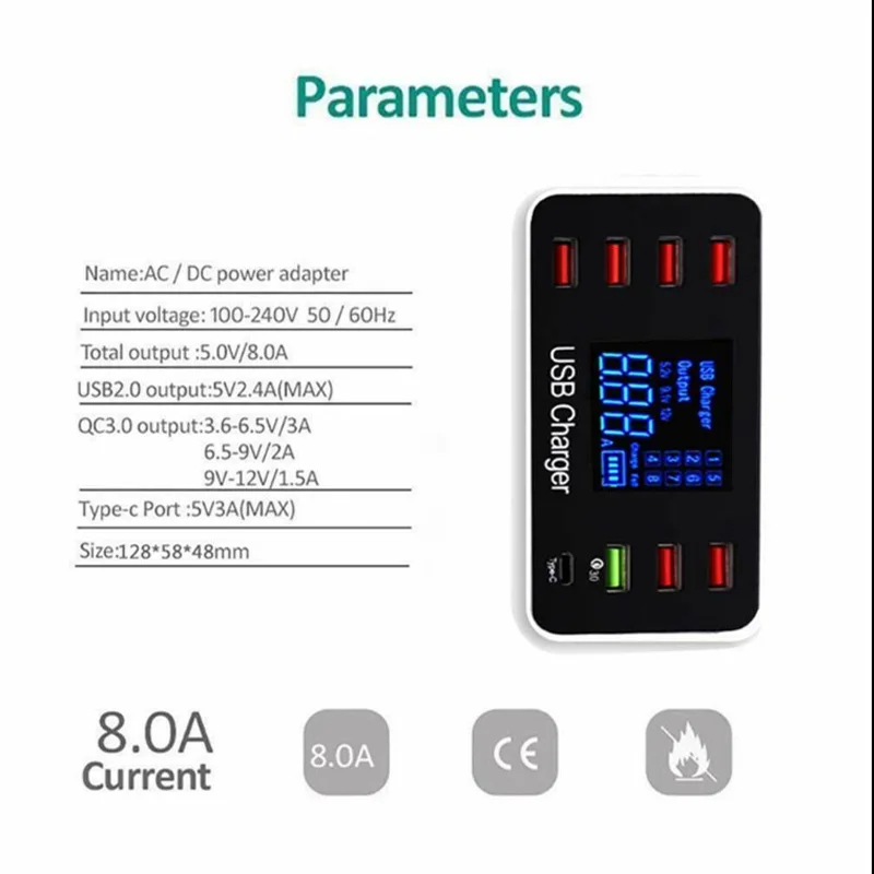 QC3.0 Мульти USB зарядное устройство Тип C 8 портов настенное настольное зарядное устройство Быстрая Зарядка адаптер питания для iphone iPad samsung huawei htc зарядка