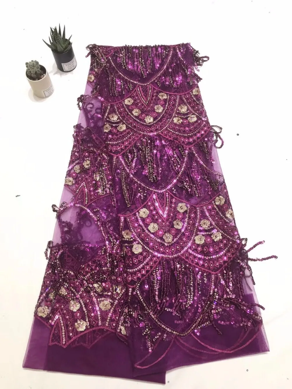 Tassel Design African 3D Applique Net Lace Fabric With Beads New High