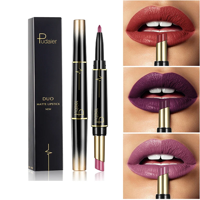 

1 Pc Double Ended Matte Lipstick Waterproof Makeup Long Lasting Moisturizer Red Lip Liner Beauty Cosmetics
