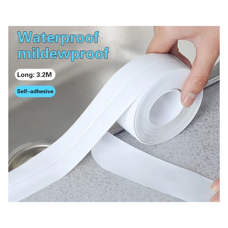 

3.2Mx38mm Bathroom Shower Sink Bath Sealing Strip Tape White PVC Self adhesive Waterproof Wall sticker for Bathroom Kitchen