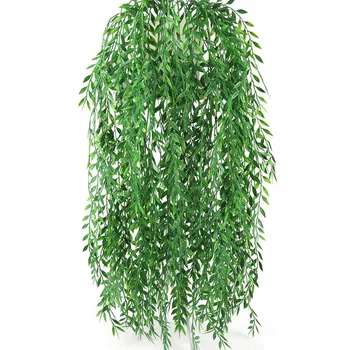 

55cm Artificial Flowers Rattan Fake Leaves Wall Hanging Green Rattan for Home Garden Decoration Green Willow Leaves Vine plants