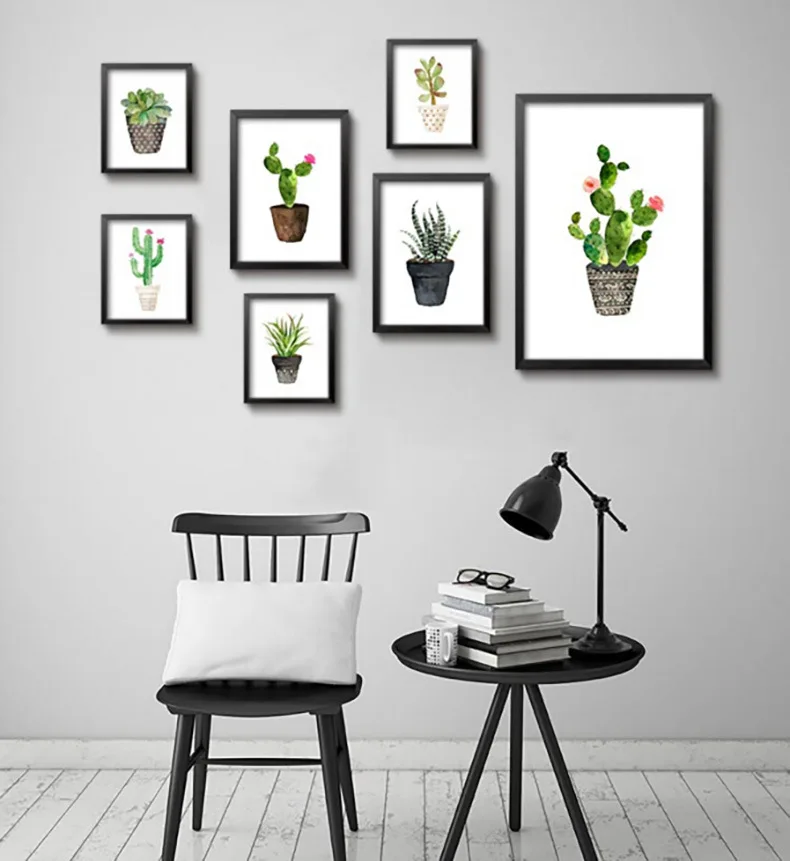

Nordic Art Canvas Painting Fresh Potted Green Fleshy Plant Family Decorative Paintings Frameless Living Room Wall Hanging